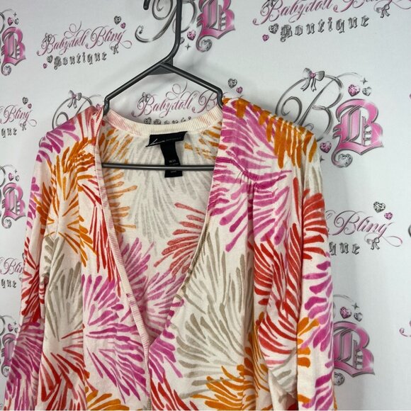 Lane Bryant cardigan fireworks flowers π Leaf Print Women's Top buttons - Picture 4 of 9